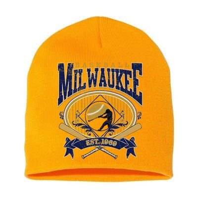 Vintage Retro Milwaukee Baseball Short Acrylic Beanie