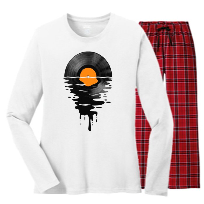 Vinyl Record Music Lp Classic 80s Sunset Women's Long Sleeve Flannel Pajama Set 