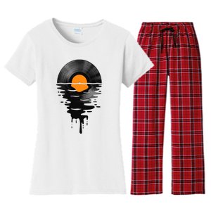 Vinyl Record Music Lp Classic 80s Sunset Women's Flannel Pajama Set