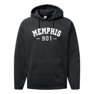 Vintage Retro Memphis City 901 Area Code Tennessee Performance Fleece Hoodie