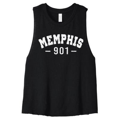 Vintage Retro Memphis City 901 Area Code Tennessee Women's Racerback Cropped Tank