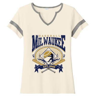 Vintage Retro Milwaukee Baseball Ladies Halftime Notch Neck Tee