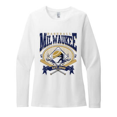 Vintage Retro Milwaukee Baseball Womens CVC Long Sleeve Shirt