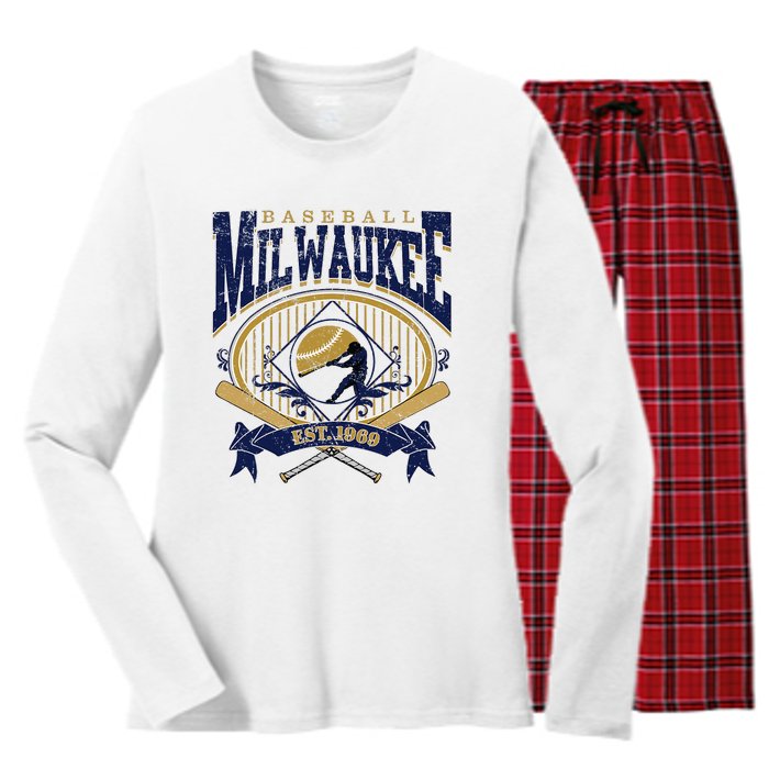 Vintage Retro Milwaukee Baseball Women's Long Sleeve Flannel Pajama Set 