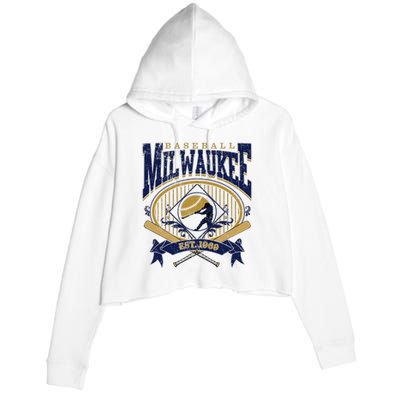 Vintage Retro Milwaukee Baseball Crop Fleece Hoodie