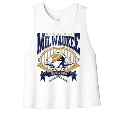 Vintage Retro Milwaukee Baseball Women's Racerback Cropped Tank