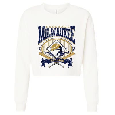 Vintage Retro Milwaukee Baseball Cropped Pullover Crew