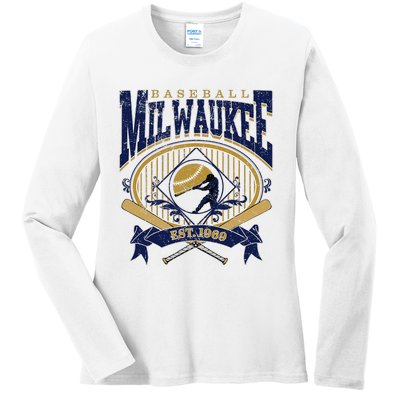 Vintage Retro Milwaukee Baseball Ladies Long Sleeve Shirt