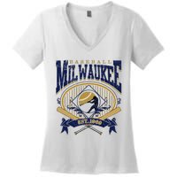 Vintage Retro Milwaukee Baseball Women's V-Neck T-Shirt