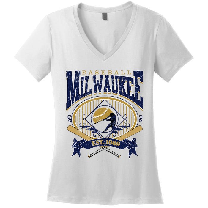 Vintage Retro Milwaukee Baseball Women's V-Neck T-Shirt