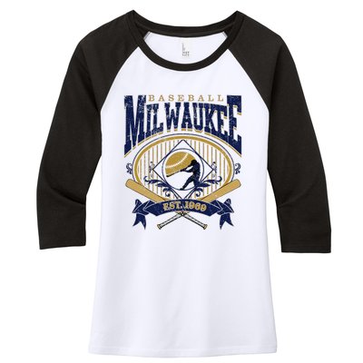 Vintage Retro Milwaukee Baseball Women's Tri-Blend 3/4-Sleeve Raglan Shirt