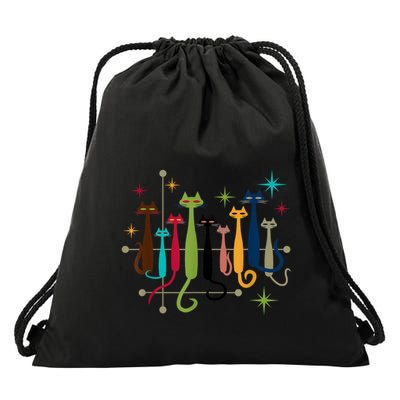 Vintage Retro Midcentury Modern Look Cats 50s 60s Style Drawstring Bag