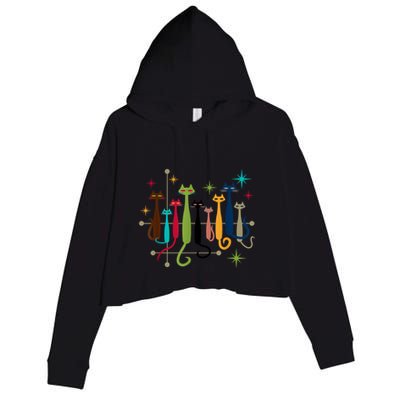 Vintage Retro Midcentury Modern Look Cats 50s 60s Style Crop Fleece Hoodie