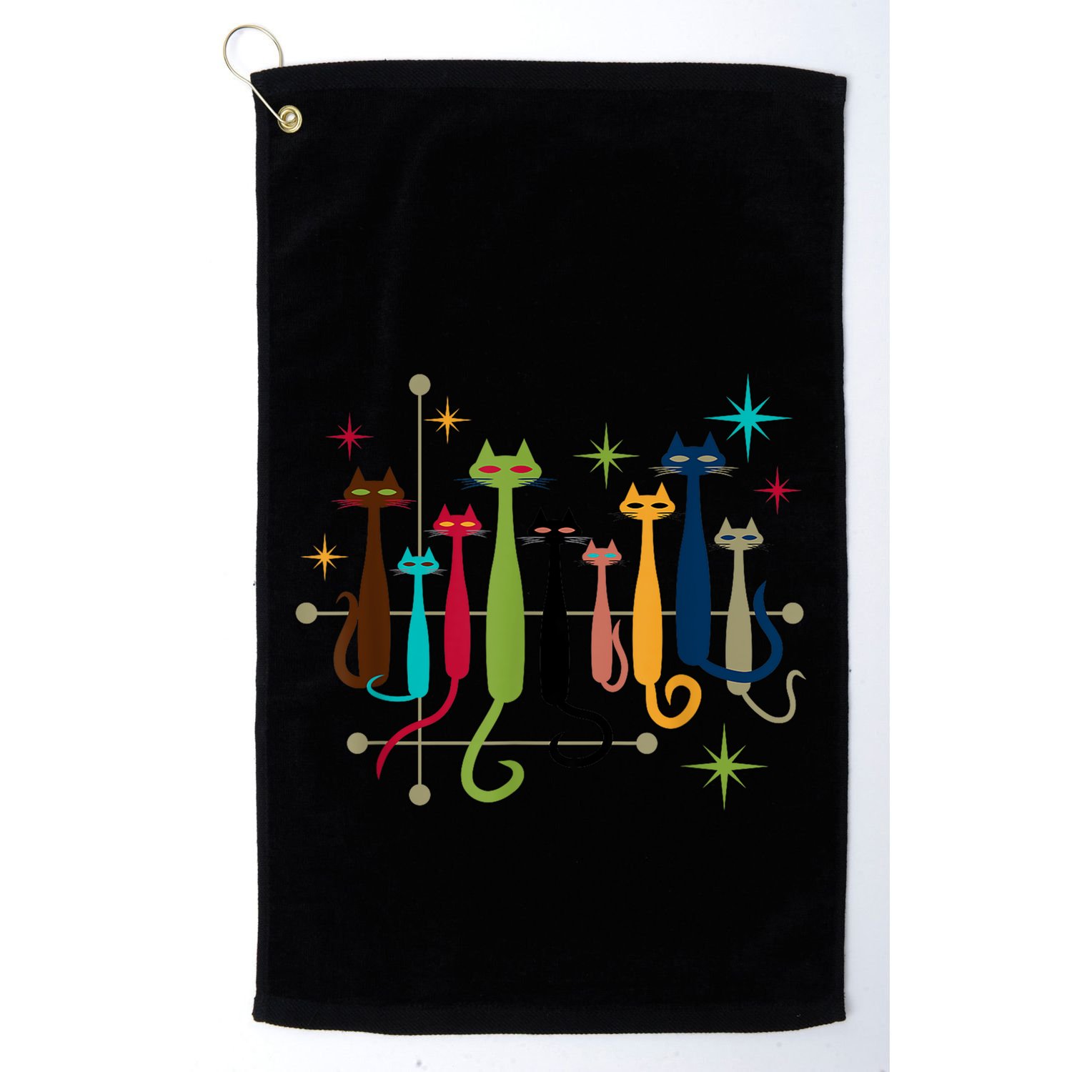 Vintage Retro Midcentury Modern Look Cats 50s 60s Style Golf Towel
