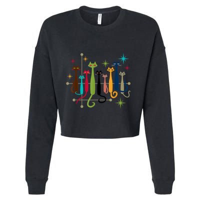 Vintage Retro Midcentury Modern Look Cats 50s 60s Style Cropped Pullover Crew