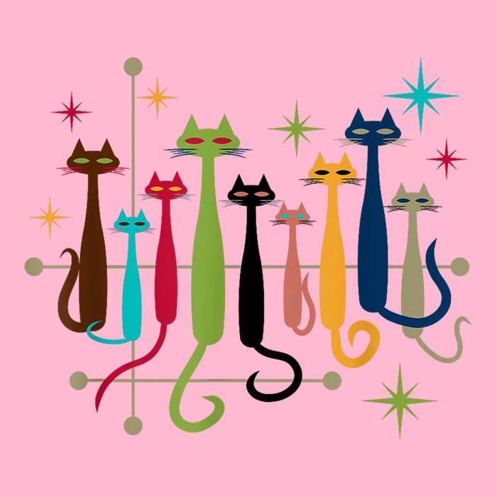 Vintage Retro Midcentury Modern Look Cats 50s 60s Style Doggie Tank
