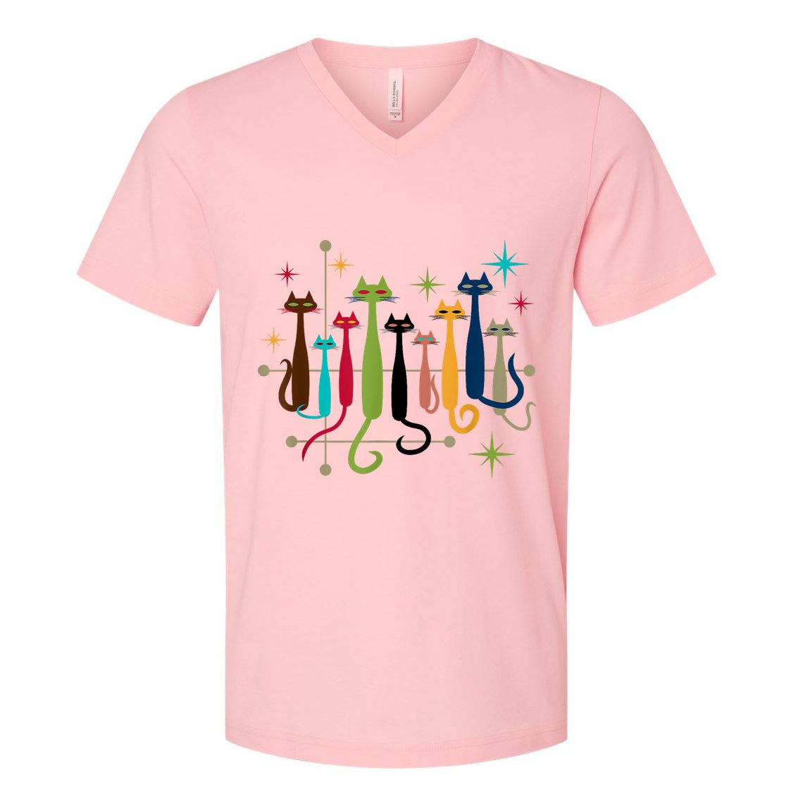 Vintage Retro Midcentury Modern Look Cats 50s 60s Style V-Neck T-Shirt