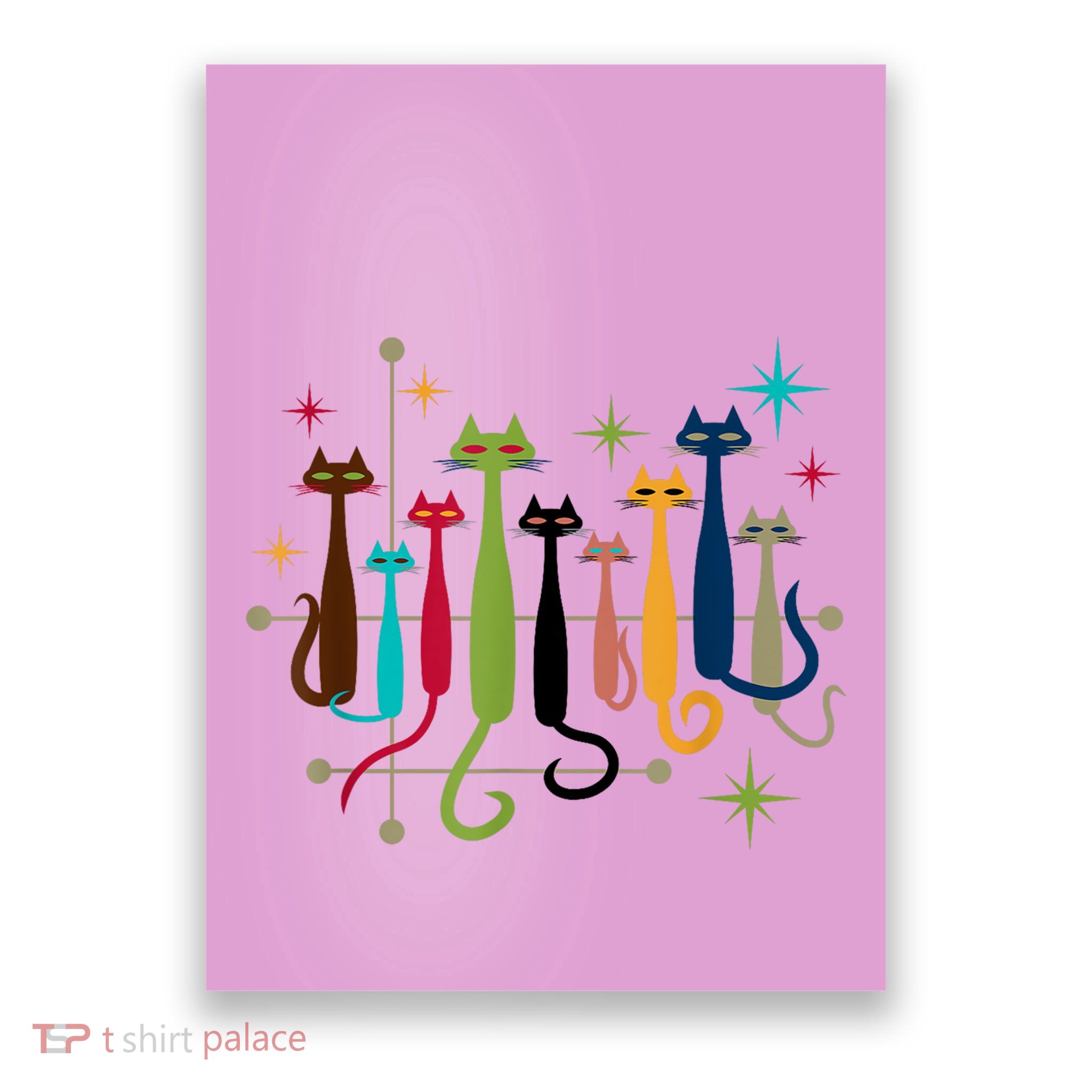 Vintage Retro Midcentury Modern Look Cats 50s 60s Style Poster