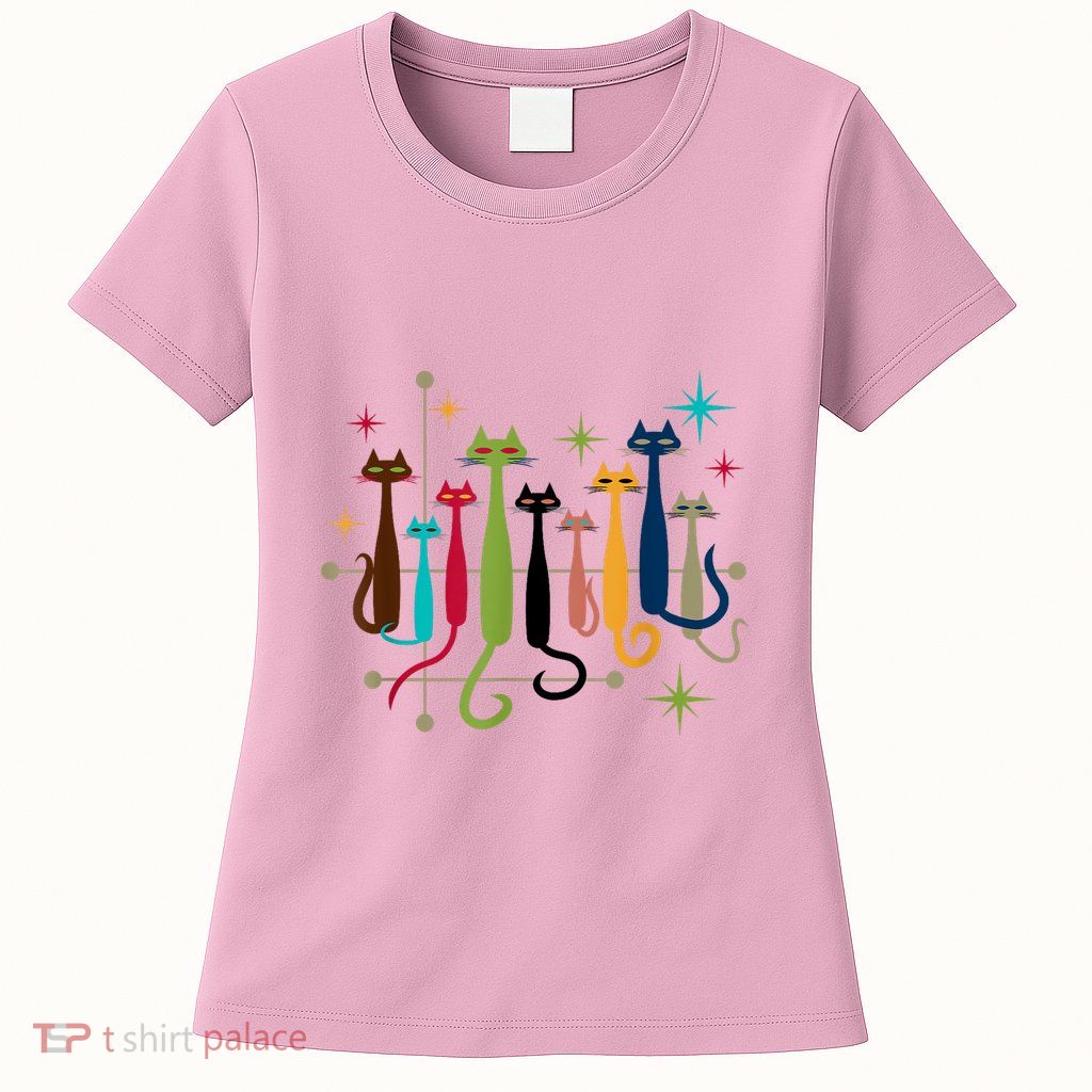 Vintage Retro Midcentury Modern Look Cats 50s 60s Style Womens T-Shirt
