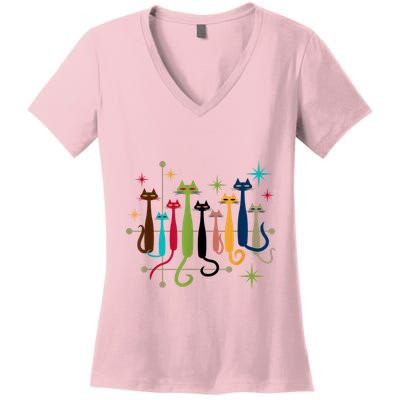 Vintage Retro Midcentury Modern Look Cats 50s 60s Style Women's V-Neck T-Shirt