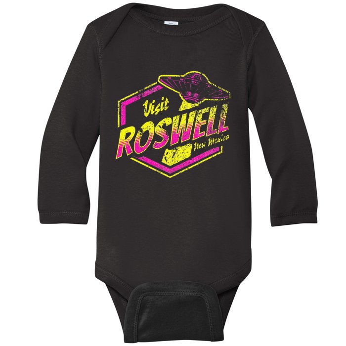 Visit Roswell New Mexico UFO Aliens Retro Area 51 Vacation Baby Long Sleeve Bodysuit