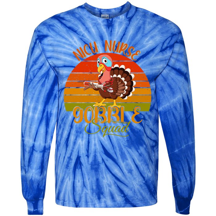 Vintage Retro Nicu Nurse Gobble Squad Thanksgiving Turkey Gift Tie-Dye Long Sleeve Shirt