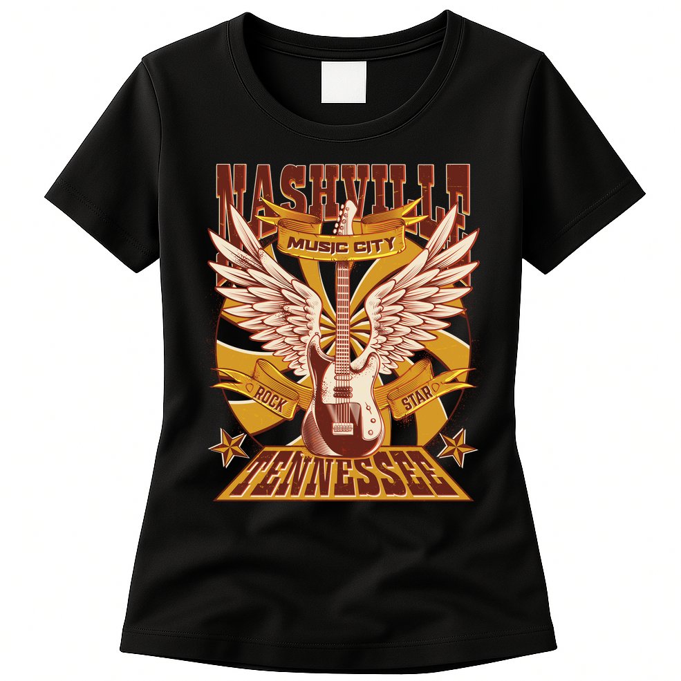 Vintage Retro Nashville Tennessee Music City Rock Star Womens T-Shirt