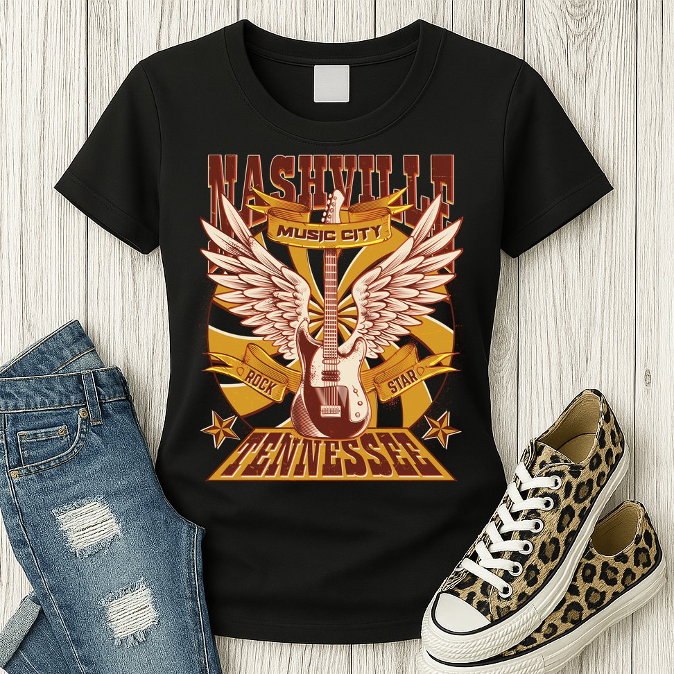 Vintage Retro Nashville Tennessee Music City Rock Star Womens T-Shirt