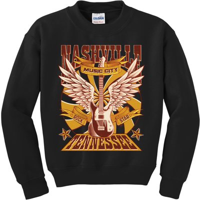 Vintage Retro Nashville Tennessee Music City Rock Star Kids Sweatshirt