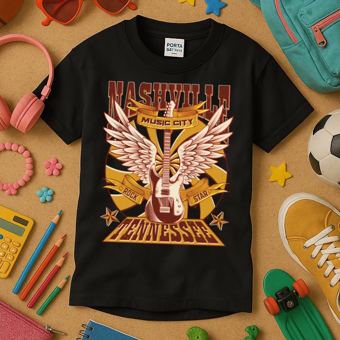 Vintage Retro Nashville Tennessee Music City Rock Star Kids T-Shirt
