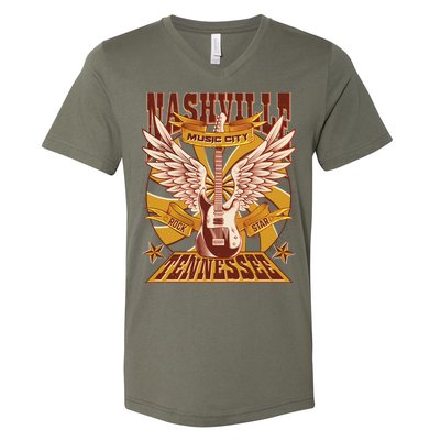Vintage Retro Nashville Tennessee Music City Rock Star V-Neck T-Shirt
