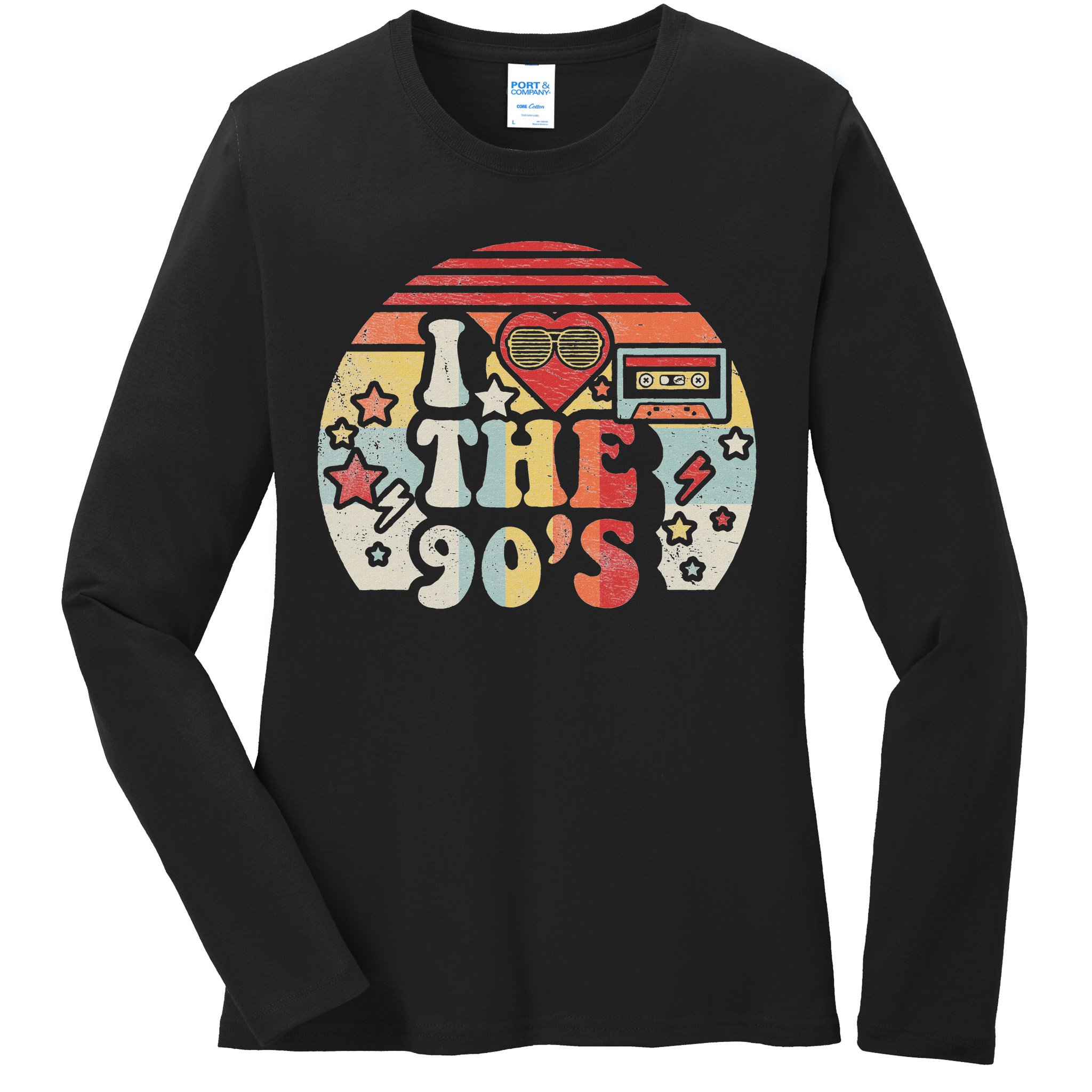 Vintage Retro Nineties 1990s 90s I Love The 90's Gift Ladies Long Sleeve Shirt