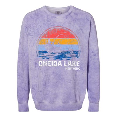 Vintage Retro New York Oneida Lake Summer Fishing Colorblast Crewneck Sweatshirt