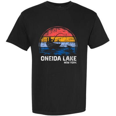 Vintage Retro New York Oneida Lake Summer Fishing Garment-Dyed Heavyweight T-Shirt