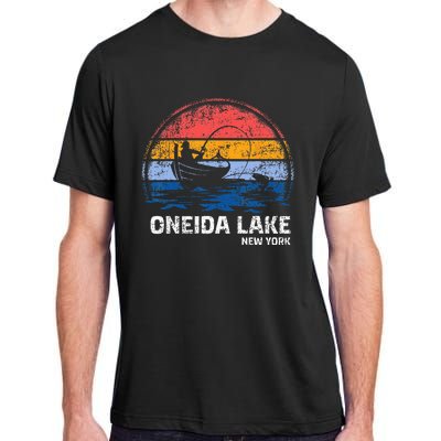 Vintage Retro New York Oneida Lake Summer Fishing Adult ChromaSoft Performance T-Shirt