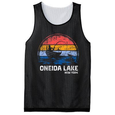 Vintage Retro New York Oneida Lake Summer Fishing Mesh Reversible Basketball Jersey Tank