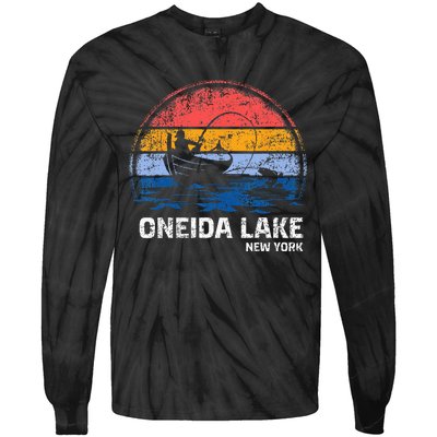 Vintage Retro New York Oneida Lake Summer Fishing Tie-Dye Long Sleeve Shirt