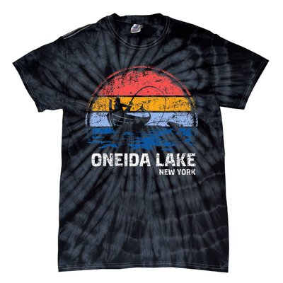 Vintage Retro New York Oneida Lake Summer Fishing Tie-Dye T-Shirt