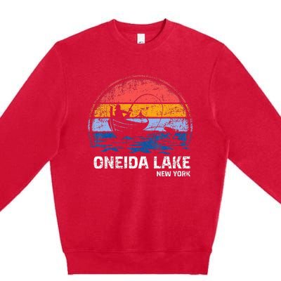 Vintage Retro New York Oneida Lake Summer Fishing Premium Crewneck Sweatshirt