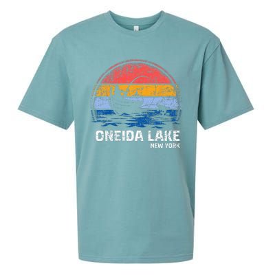 Vintage Retro New York Oneida Lake Summer Fishing Sueded Cloud Jersey T-Shirt