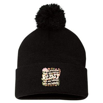 Vintage RESIST Not My President Voice Values Beliefs Anti Trump Pom Pom 12in Knit Beanie