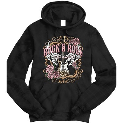 Vintage Rock N Roll Wild Spirit Lets Rock Guitar Floral Tie Dye Hoodie
