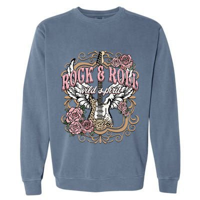 Vintage Rock N Roll Wild Spirit Lets Rock Guitar Floral Garment-Dyed Sweatshirt
