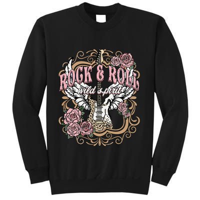 Vintage Rock N Roll Wild Spirit Lets Rock Guitar Floral Sweatshirt
