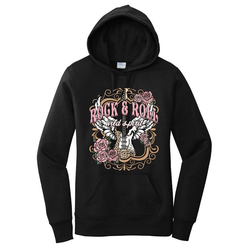 Vintage Rock N Roll Wild Spirit Lets Rock Guitar Floral Women's Pullover Hoodie