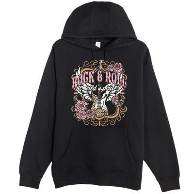 Vintage Rock N Roll Wild Spirit Lets Rock Guitar Floral Premium Pullover Hoodie