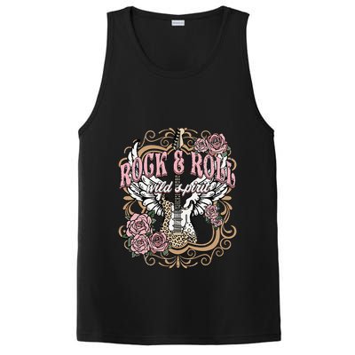 Vintage Rock N Roll Wild Spirit Lets Rock Guitar Floral PosiCharge Competitor Tank
