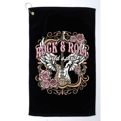 Vintage Rock N Roll Wild Spirit Lets Rock Guitar Floral Golf Towel