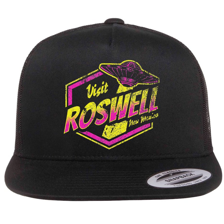 Visit Roswell New Mexico Ufo Aliens Retro Area 51 Vacation Flat Bill Trucker Hat