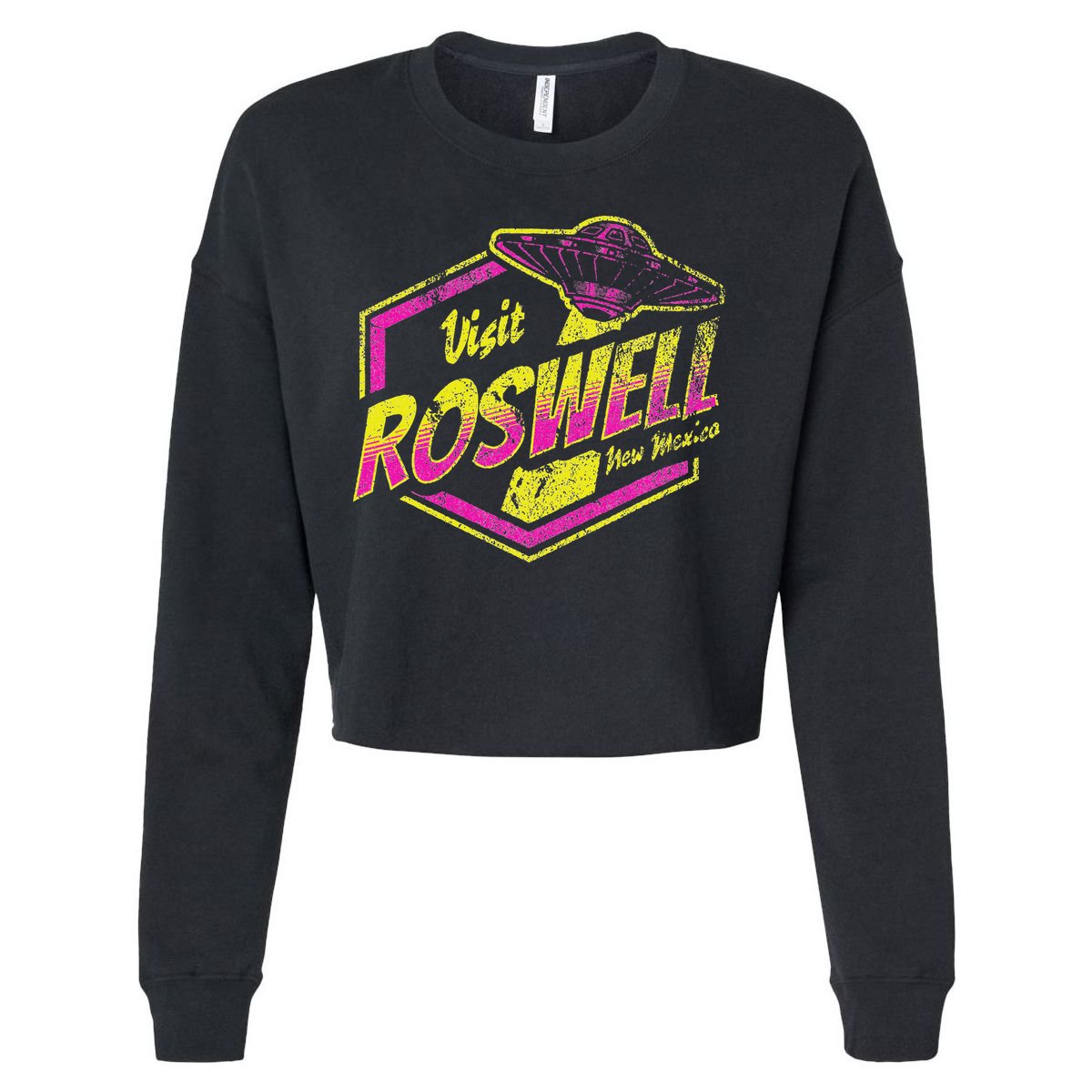 Visit Roswell New Mexico Ufo Aliens Retro Area 51 Vacation Cropped Pullover Crew